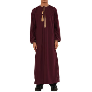TT-003 - Boy's Emirati Omani Gold Tassel Embroidery Thobe-TruClothing