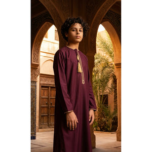 TT-003 - Boy's Emirati Omani Gold Tassel Embroidery Thobe-TruClothing