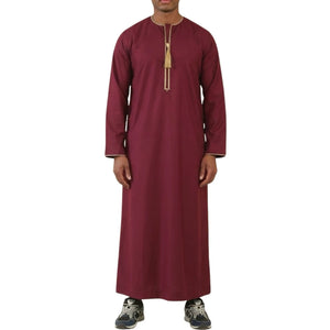 TT-003 - Men's Wine Emirati Omani Tassel Embroidery Thobe-TruClothing