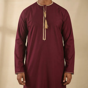 TT-003 - Men's Wine Emirati Omani Tassel Embroidery Thobe-TruClothing