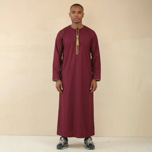 TT-003 - Men's Wine Emirati Omani Tassel Embroidery Thobe-TruClothing