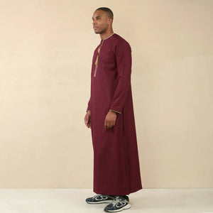 TT-003 - Men's Wine Emirati Omani Tassel Embroidery Thobe-TruClothing