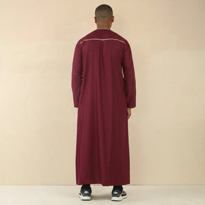 TT-003 - Men's Wine Emirati Omani Tassel Embroidery Thobe-TruClothing