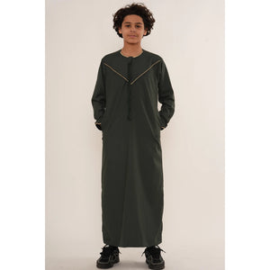 TT-007 - Boy's Emirati Omani Gold Embroidery Thobe-TruClothing