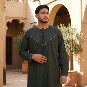 TT-007 - Men's Emirati Omani Gold Embroidery Thobe-TruClothing