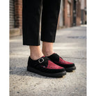 Pointed Creeper Black Burgundy Suede Monk Platform Shoes-TruClothing