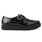 Pointed Creeper Black Leather Monk Buckle Platform Shoes-TruClothing