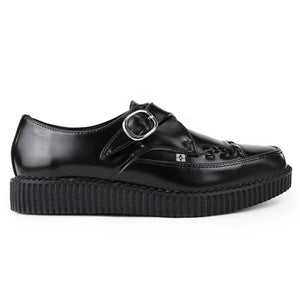 Pointed Creeper Black Leather Monk Buckle Platform Shoes-TruClothing