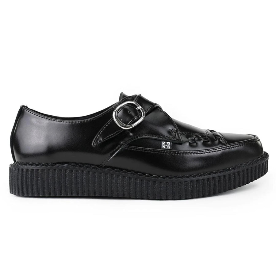 Pointed Creeper Black Leather Monk Buckle Platform Shoes-TruClothing