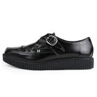 Pointed Creeper Black Leather Monk Buckle Platform Shoes-TruClothing