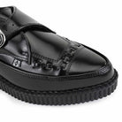 Pointed Creeper Black Leather Monk Buckle Platform Shoes-TruClothing
