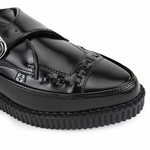 Pointed Creeper Black Leather Monk Buckle Platform Shoes-TruClothing