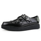 Pointed Creeper Black Leather Monk Buckle Platform Shoes-TruClothing