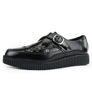 Pointed Creeper Black Leather Monk Buckle Platform Shoes-TruClothing