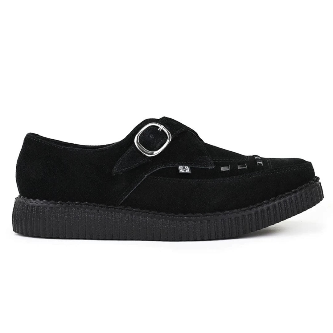 Pointed Creeper Black Suede Monk Buckle Platform Shoes-TruClothing