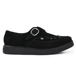 Pointed Creeper Black Suede Monk Buckle Platform Shoes-TruClothing
