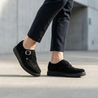 Pointed Creeper Black Suede Monk Buckle Platform Shoes-TruClothing