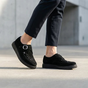 Pointed Creeper Black Suede Monk Buckle Platform Shoes-TruClothing