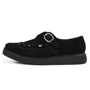 Pointed Creeper Black Suede Monk Buckle Platform Shoes-TruClothing