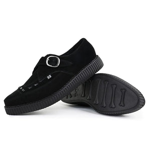 Pointed Creeper Black Suede Monk Buckle Platform Shoes-TruClothing