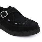 Pointed Creeper Black Suede Monk Buckle Platform Shoes-TruClothing
