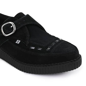 Pointed Creeper Black Suede Monk Buckle Platform Shoes-TruClothing