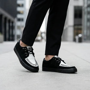 Pointed Creeper Sneaker Black White Leather Platform Shoes-TruClothing