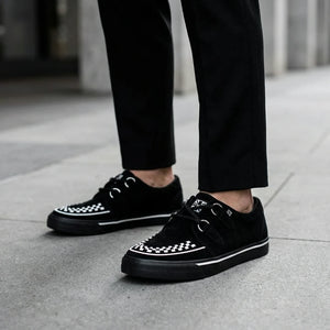 Pointed Creeper Sneaker Black White Suede Platform Shoes-TruClothing