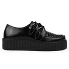 Viva High Creeper Black Leather Platform Lace-Up Goth Shoes-TruClothing