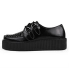 Viva High Creeper Black Leather Platform Lace-Up Goth Shoes-TruClothing