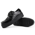 Viva High Creeper Black Leather Platform Lace-Up Goth Shoes-TruClothing