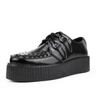 Viva High Creeper Black Leather Platform Lace-Up Goth Shoes-TruClothing
