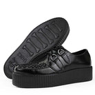 Viva High Creeper Black Leather Platform Lace-Up Goth Shoes-TruClothing