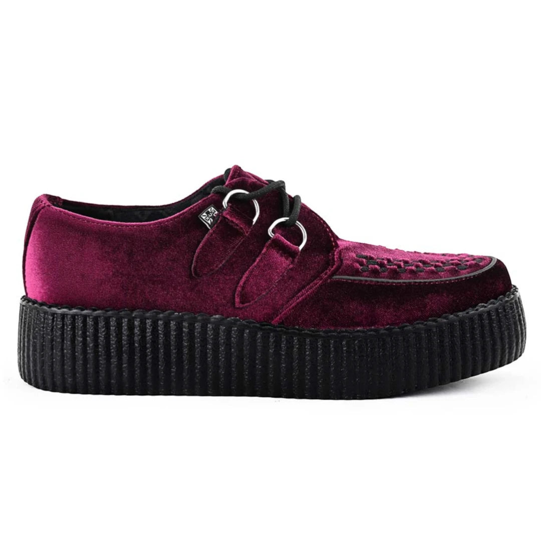 Viva High Creeper Burgundy Velvet Platform Lace-Up Shoes-TruClothing