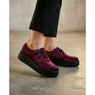 Viva High Creeper Burgundy Velvet Platform Lace-Up Shoes-TruClothing