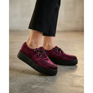 Viva High Creeper Burgundy Velvet Platform Lace-Up Shoes-TruClothing
