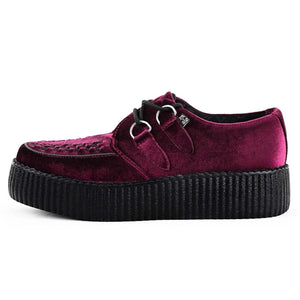 Viva High Creeper Burgundy Velvet Platform Lace-Up Shoes-TruClothing