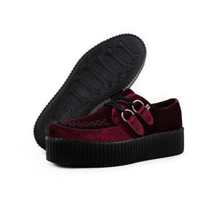 Viva High Creeper Burgundy Velvet Platform Lace-Up Shoes-TruClothing