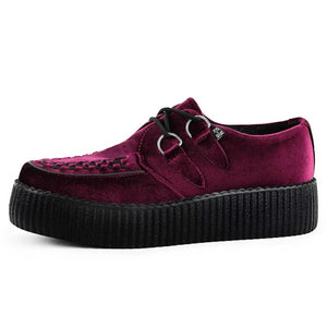 Viva High Creeper Burgundy Velvet Platform Lace-Up Shoes-TruClothing