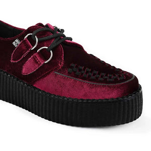 Viva High Creeper Burgundy Velvet Platform Lace-Up Shoes-TruClothing