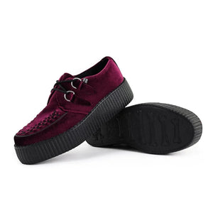 Viva High Creeper Burgundy Velvet Platform Lace-Up Shoes-TruClothing