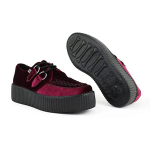 Viva High Creeper Burgundy Velvet Platform Lace-Up Shoes-TruClothing
