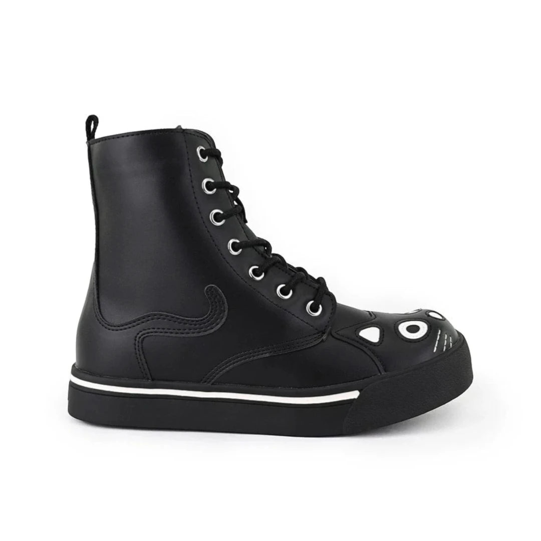 Women's Kitty Black Vegan Leather Combat Sneaker Boots-TruClothing