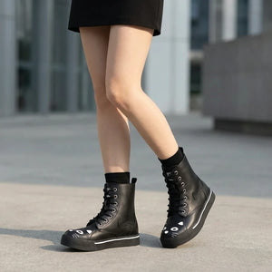 Women's Kitty Black Vegan Leather Combat Sneaker Boots-TruClothing