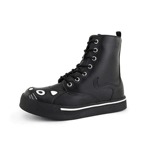 Women's Kitty Black Vegan Leather Combat Sneaker Boots-TruClothing