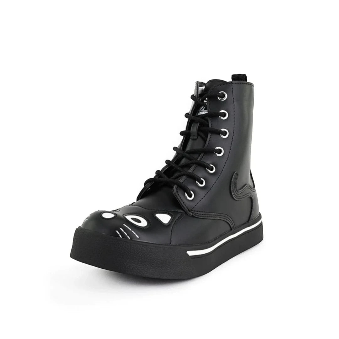 Women's Kitty Black Vegan Leather Combat Sneaker Boots-TruClothing