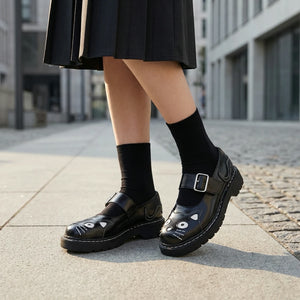 Women's Mary Jane Kitty Black Leather Platform Goth Shoes-TruClothing