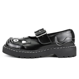 Women's Mary Jane Kitty Black Leather Platform Goth Shoes-TruClothing
