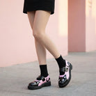 Women's Mary Jane Kitty Pink Black Leather Platform Shoes-TruClothing