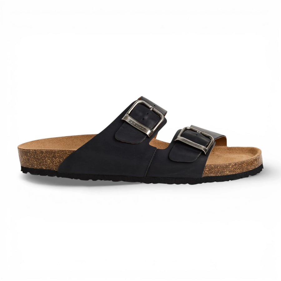 Men's Black Leather Slip-On Footbed Slipper Sandals - Tamaris - 1